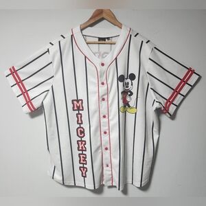 Disney Mickey Mouse White Black Striped Button Down Shirt Mens 3XL